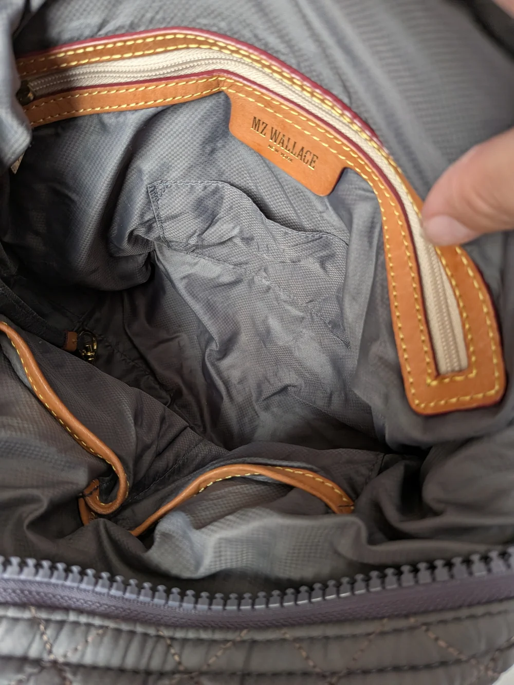 MZ Wallace Quilted Crossbody Satchel in Gray with Gold Hardware - Picture 7 of 10